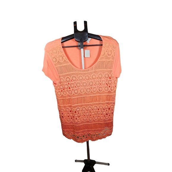 Crown & Ivy PL Orange Crochet 100% Cotton Tunic With Scoop Neck and Eye Opening - Picture 3 of 15